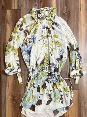 Coldwater Creek Multicolor Floral Top in White, Green & Purple